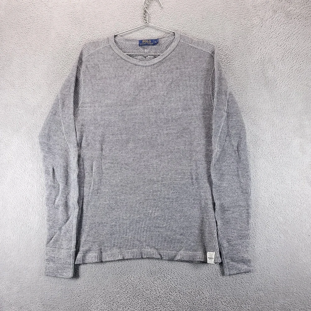 Polo Ralph Lauren Shirt Mens L Gray Thermal Waffle Knit Crewneck Long Sleeve